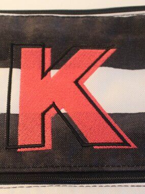 Black and White Striped Zip Pouch with Red Initial K